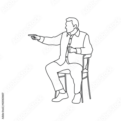 Man sitting chair, sketch silhouette person with his hand outstretched forward