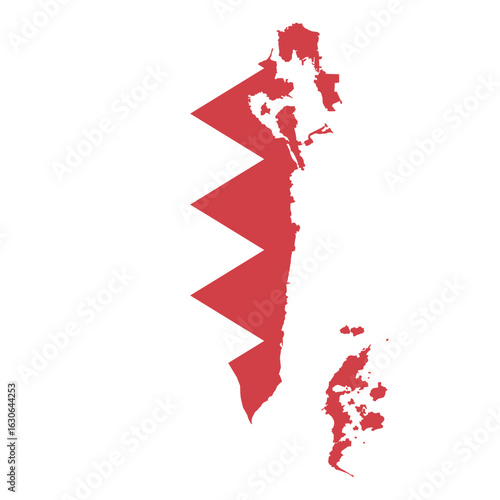 silhouette map of bahrain with national flag colors, abstract geographic shape, isolated on white background
