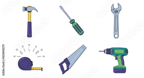 A variety of essential construction tools. 