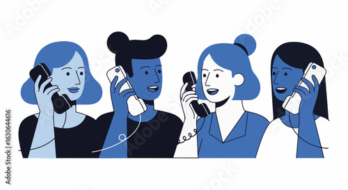 Four people in a call, creating a sense of connection, illustration style.
