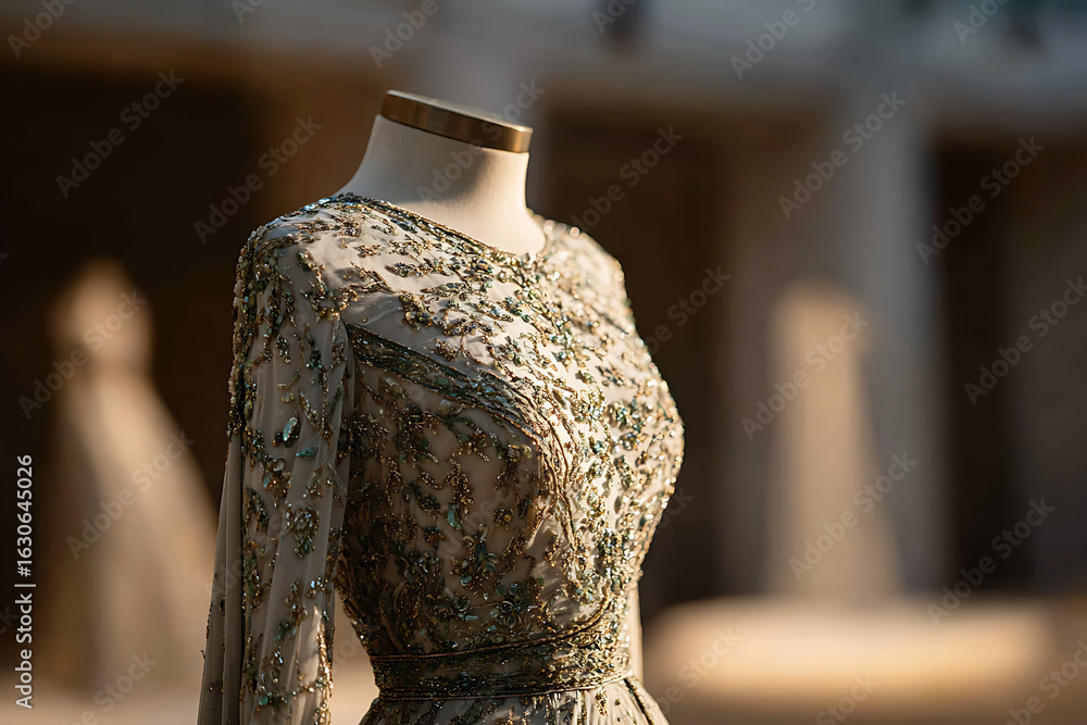 Fototapeta premium luxury fashion textures, detailed close-ups of couture fabric, sequins, and elaborate hand-embroidery, showcasing luxurious textures with professional lighting