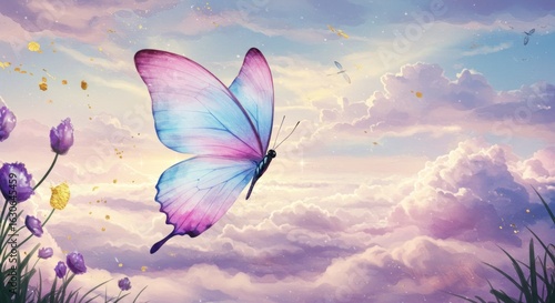 Butterfly in a pastel sky