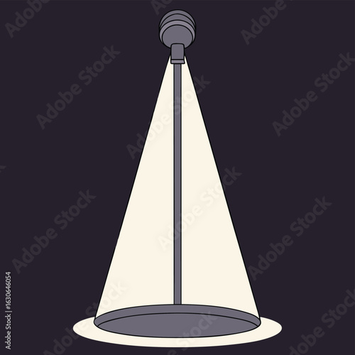 Spotlight on a microphone, highlighting a performance setting.