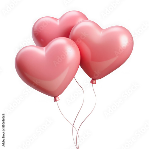 3d pink heart balloons isolated on transparent background