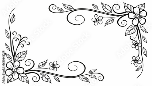 Floral corner flower border design with leaf and swirl vector graphic element