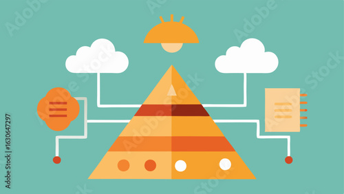 Food Pyramid Reimagined A modern digital version of the food pyramid incorporating elements like data chips or cloud symbols to represent AI influence on dietary choices.