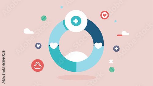 Balance Indicator Ring A stylish ring with a yinyang symbol at its center surrounded by miniature icons of different health metrics suggesting balance in health and wellness