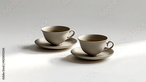 Wallpaper Mural Two beige ceramic cups filled with amber liquid resting on matching saucers image Torontodigital.ca