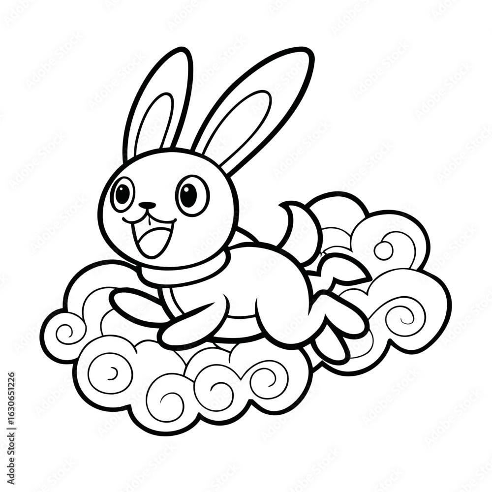 Obraz premium Printable Happy Bunny Leaping Across Snow Black Outline