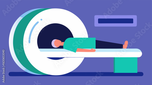 CT Scan Machine An illustration of a cylindrical CT scanner with a patient lying inside emphasizing the imaging of various body parts.