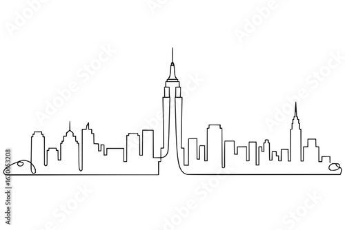 Continuous line drawing of new york city skyline vector illustration minimalist cityscape silhouette art print