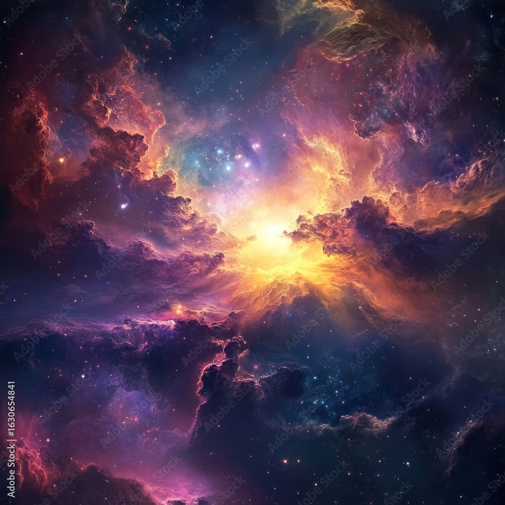 Fototapeta premium A colorful space with a sun in the middle