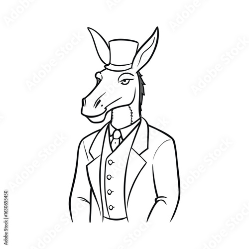 Donkey in Suit Line Drawing