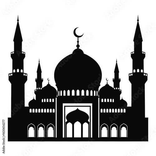 Silhouette black vector vector art of silhouette of a mosque with domes and minarets isolated on white background