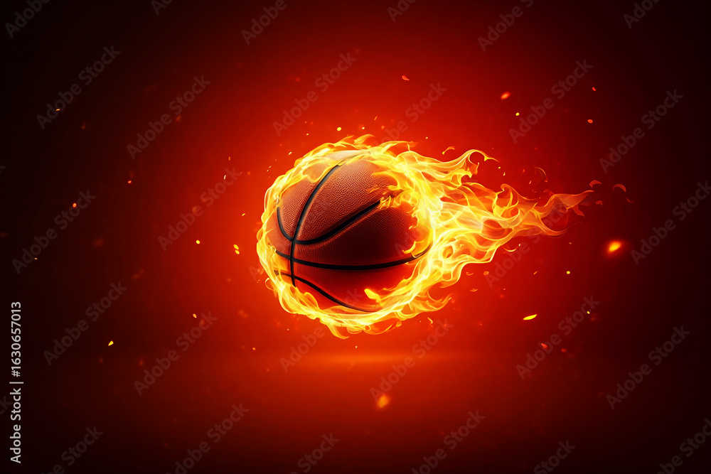 Obraz premium Flaming basketball in motion with fiery trails fire flames