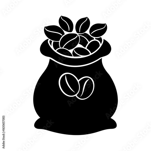 A Dark Silhouette Icon of a Bag Filled with Coffee Beans