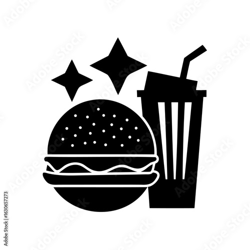 Freshly Made Burger and Fizzy Drink with Sparkling Stars for Fast Food Lovers