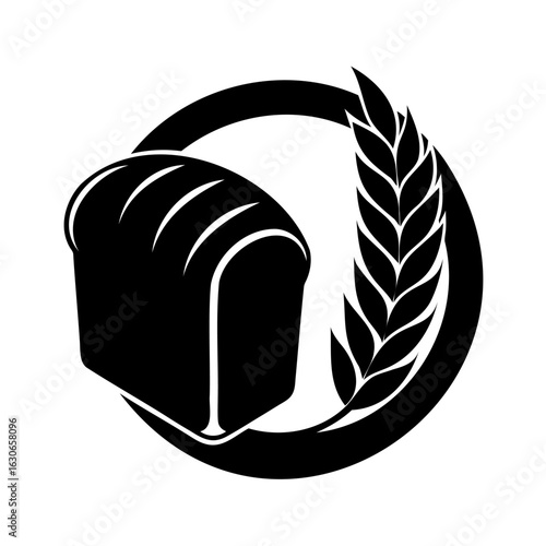 Artisan Bread and Wheat Stalk Logo Design Featuring a Classic Loaf within a Circular Emblem