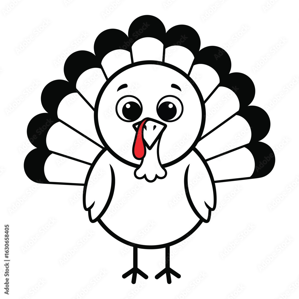 Naklejka premium Silhouette black vector vector art of cute cartoon turkey bird, isolated on white background