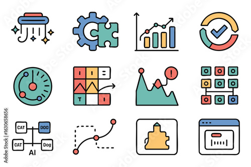 Vibrant Business Icons Process Growth Analytics and Efficiency