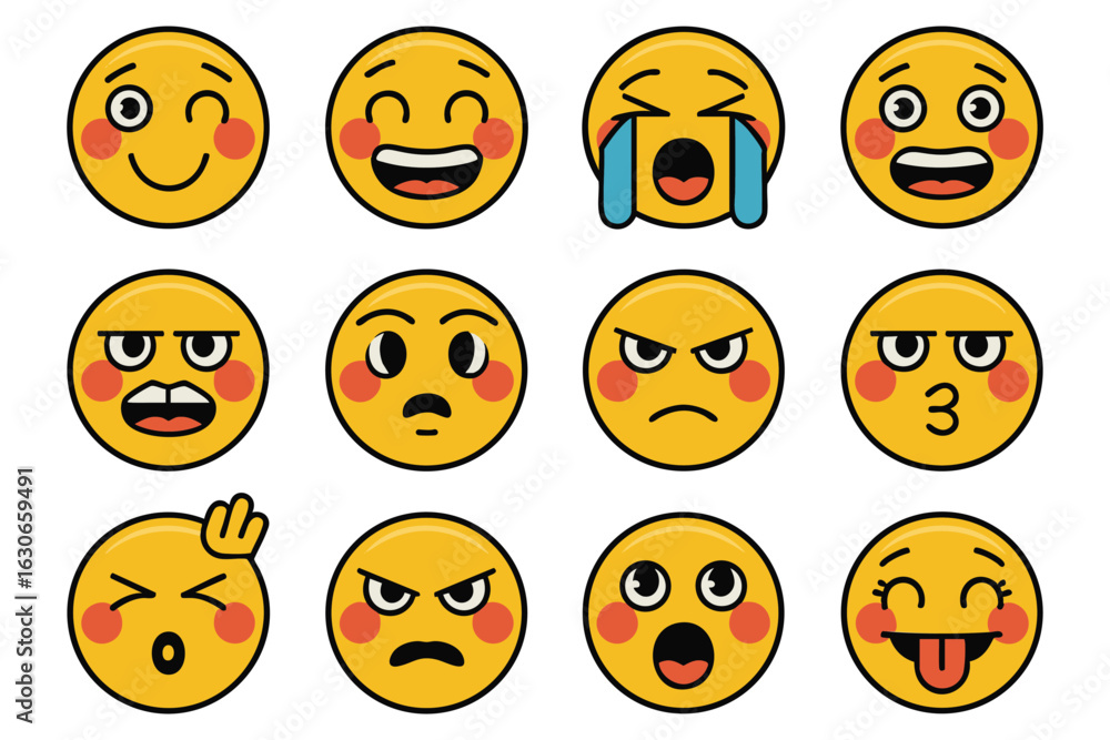 Fototapeta premium Emoji Set A Collection of Diverse Facial Expressions