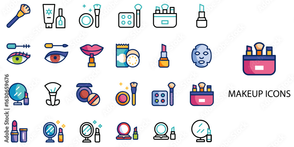 Fototapeta premium Makeup New simple concept 24 color icons set .Vector illustration. 