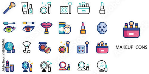 Makeup New simple concept 24 color icons set .Vector illustration.	