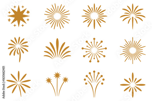 Golden Fireworks Burst Icons Celebration Design Elements