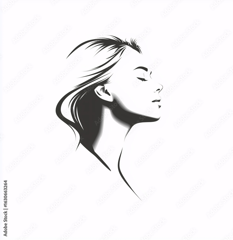 Naklejka premium Sketch of a Woman's Face in Profile