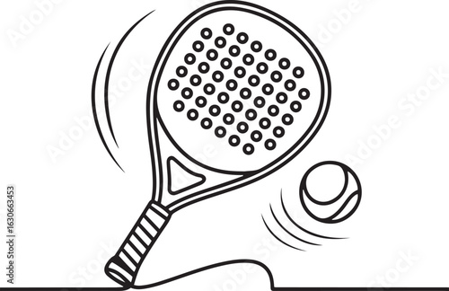Continuous one line drawing of a paddle tennis racket and ball