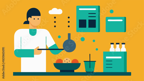 Cooking with Genetic Knowledge A kitchen scene where a person is cooking while looking at a nutritional chart that references their genetic information.