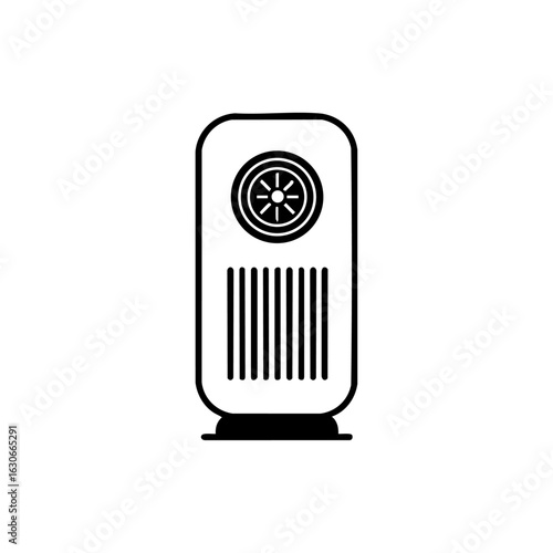 Outline icon of a vertical air purifier with fan and grill, representing clean air, filtration, and indoor air quality.


