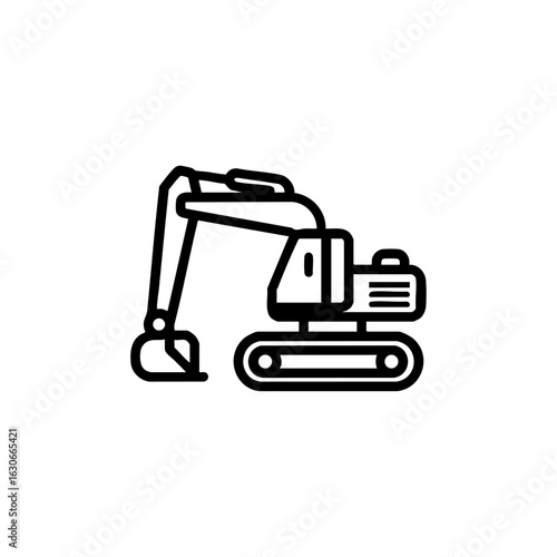 Outline icon of a crawler excavator used for construction and earth-moving work, symbolizing heavy machinery and industrial operations.

