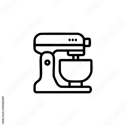 Outline icon of a stand mixer symbolizing a countertop appliance used for baking and mixing ingredients.

