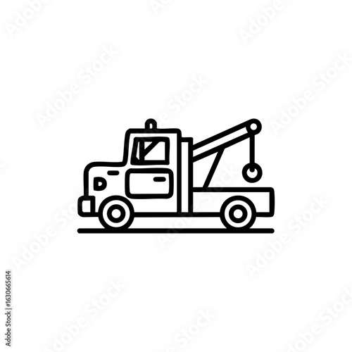 Outline icon of a tow truck, symbolizing vehicle recovery, roadside assistance, or towing services.
