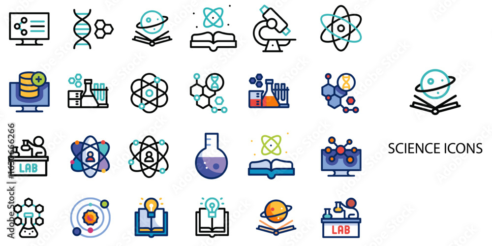 Naklejka premium Science simple concept 24 color icons set .Vector illustration. 