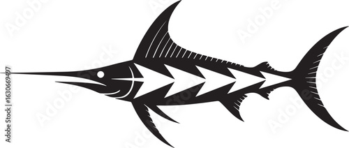 Black marlin fish with tribal arrow pattern white