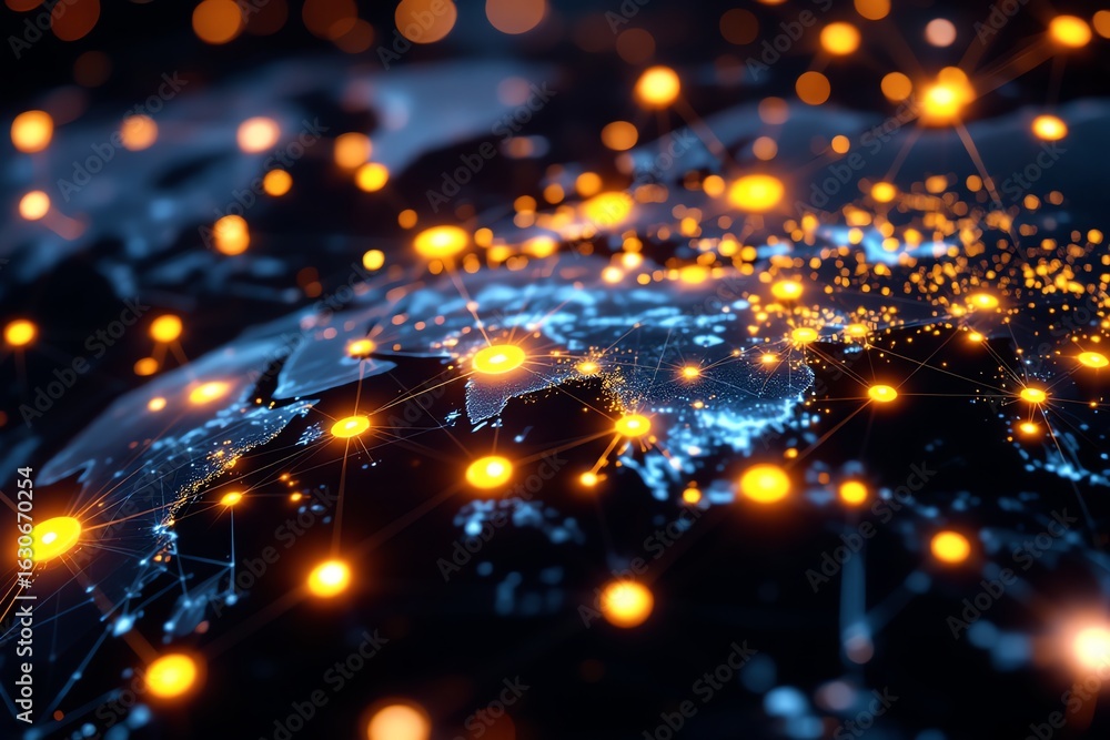 Obraz premium Connected World Global Network Technology and Communication Concept