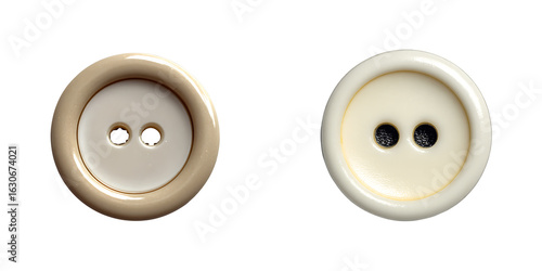 Set of round sewing buttons with multiple hole styles, isolated on a transparent background.