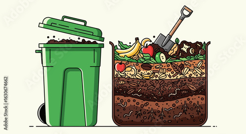 Organic Waste Management For Sustainable Home Composting Illustration