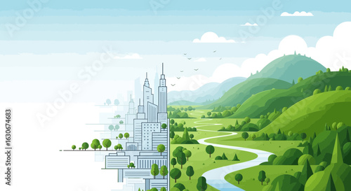 Sustainable Harmony Cityscape Merging With Nature Scenic View