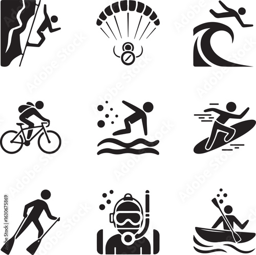 Collection of extreme sports and outdoor activity icons