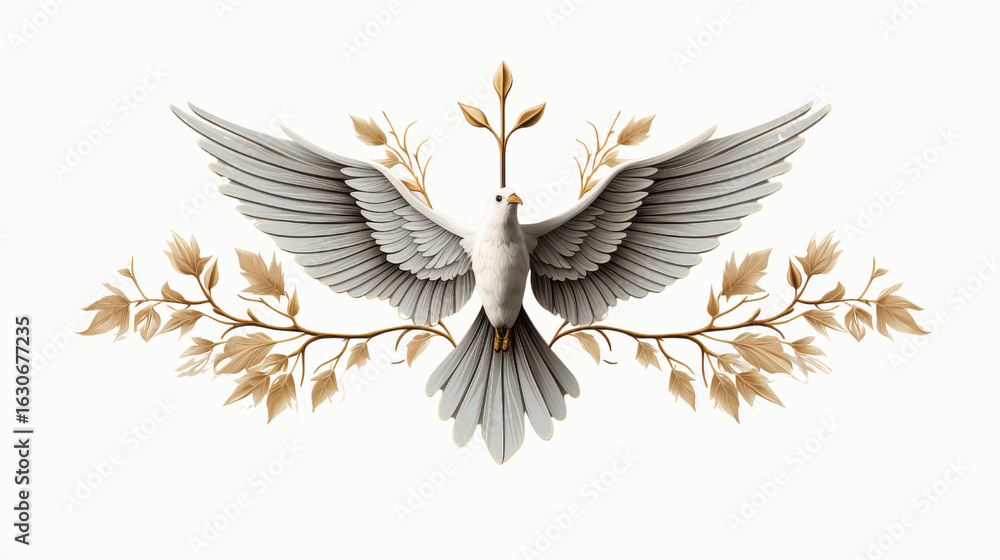 Obraz premium Vector image of a flying dove and a cross on a white.png