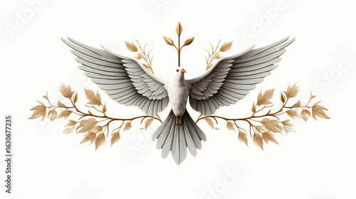 Vector image of a flying dove and a cross on a white.png
