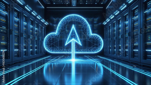 Abstract blue technology background, digital data, center, or futuristic server room.