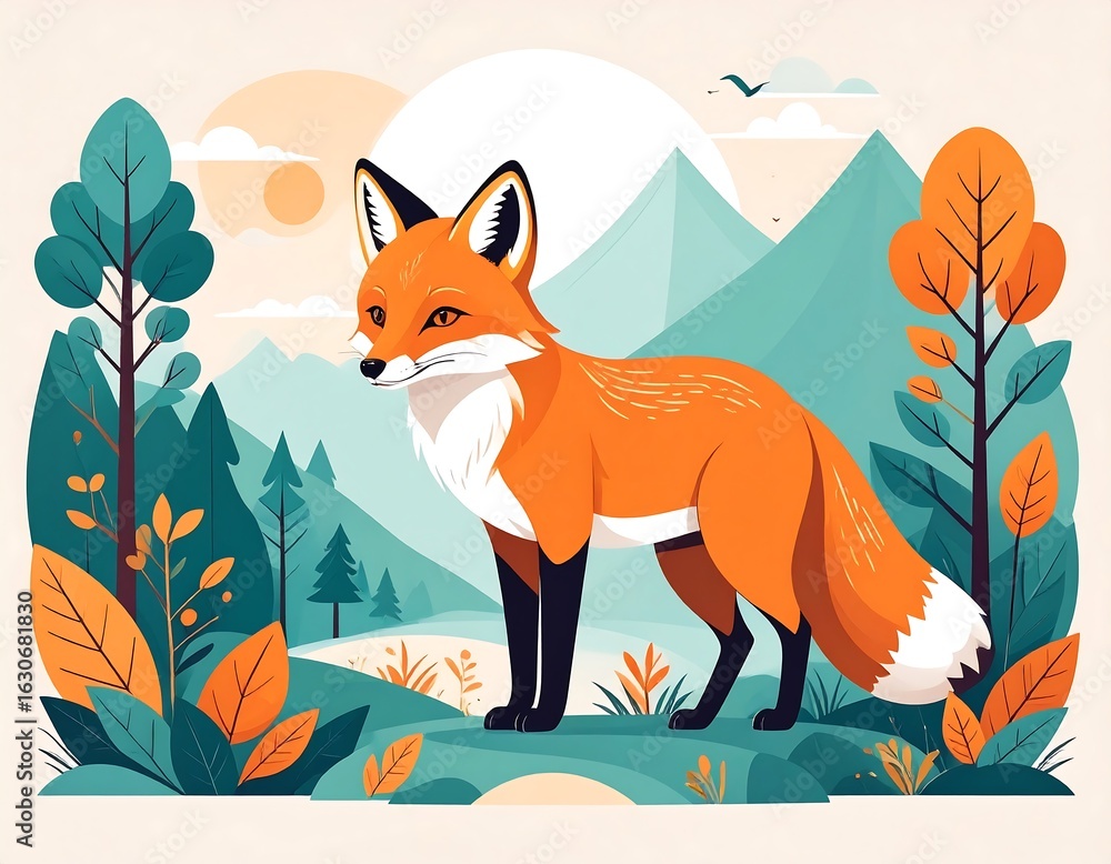 Obraz premium Fox in autumn landscape