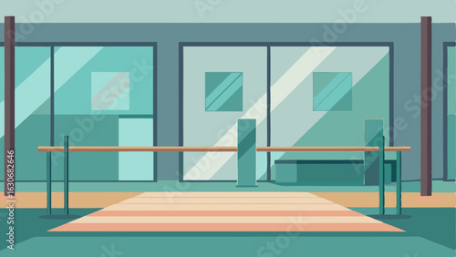 A multipurpose room with mirrored walls and ballet barres suitable for dance classes and yoga.