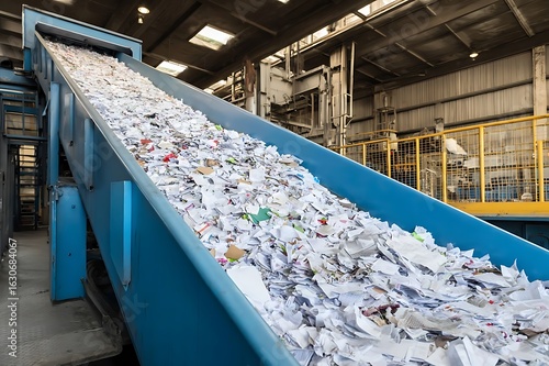 Wallpaper Mural Paper to be recycled on a conveyer belt in a recycling factory  Torontodigital.ca