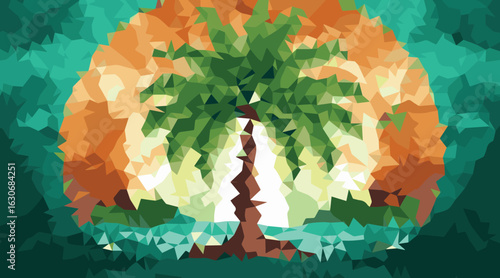 Abstract Palm Tree Sunset geometric polygonal