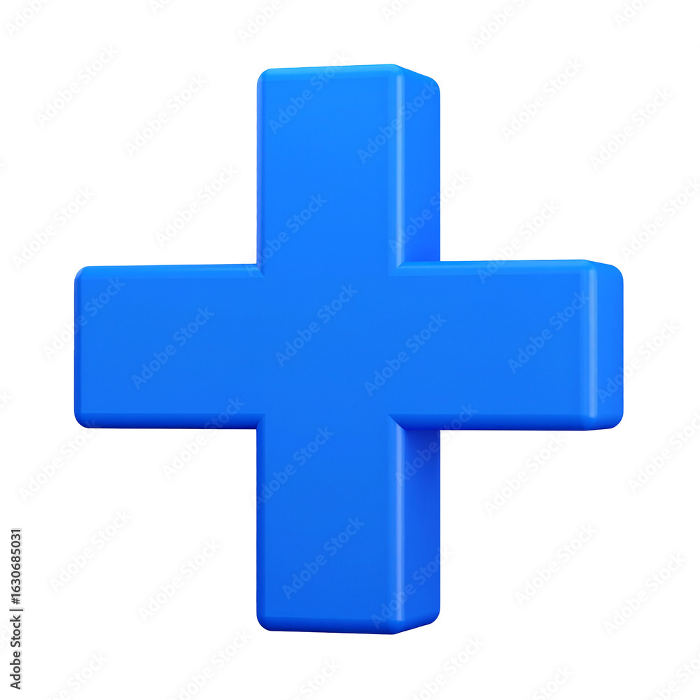 Fototapeta premium Dimensional blue plus sign rendering illustration on transparent background